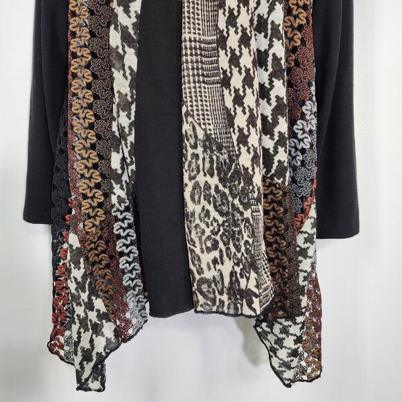 Dikalady Tunic Top Womens Small Patchwork Geometric Asymmetrical Black Lined Art - Picture 6 of 8